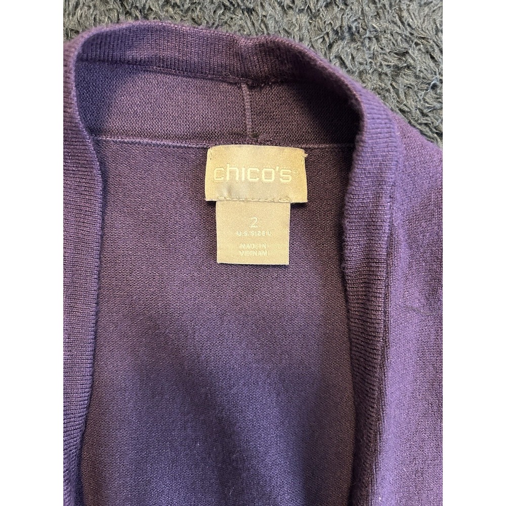 Chicos Open Front Cardigan Size 2 Purple Lightweight Flared Sleeves Rayon/Nylon